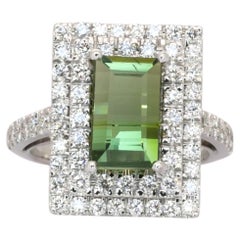 4.60 Carats IGI Certified 18k White Gold Green Tourmaline % Diamond Cluster Ring