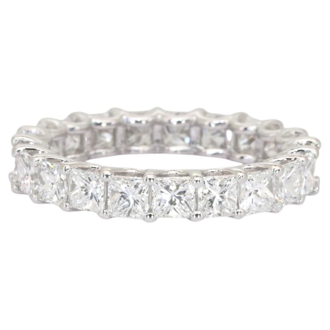 4.20 Carats IGI Certified 18k White Gold Natural Princess Cut Diamond Eternity R
