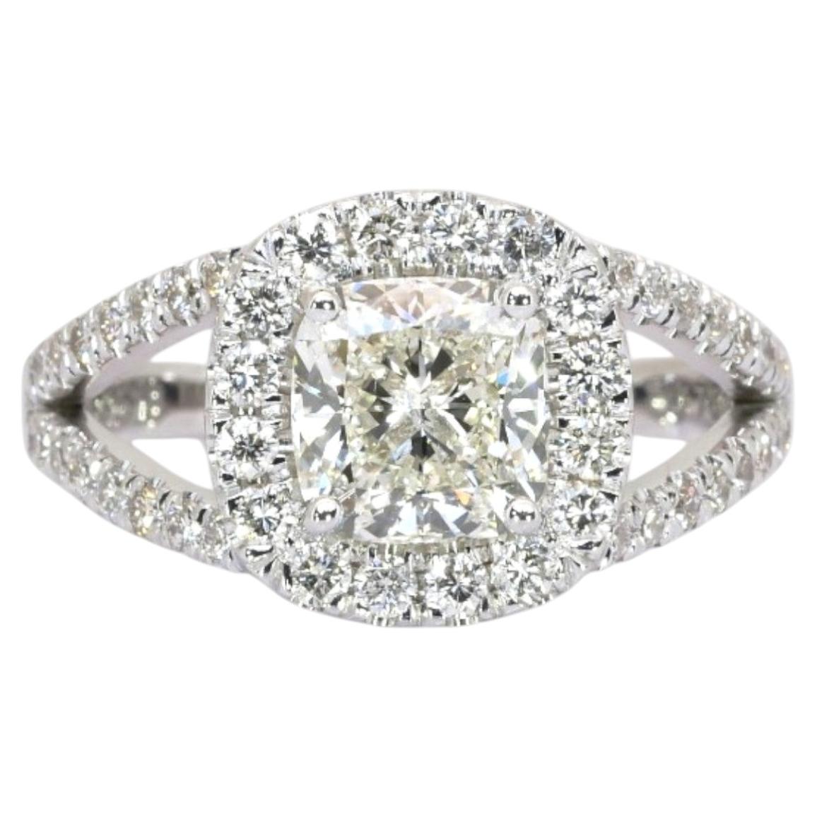 2.21 Carats IGI Certified 18k White Gold Diamond Halo Ring