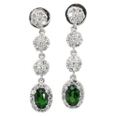 Pendientes de gota de oro blanco de 18 quilates con tsavorita y diamantes, certificados por el IGI, de 3,01 quilates