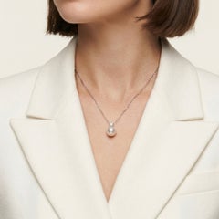 Elegant 9mm White Pearl and 0.10ct Natural Diamond Pendant Necklace