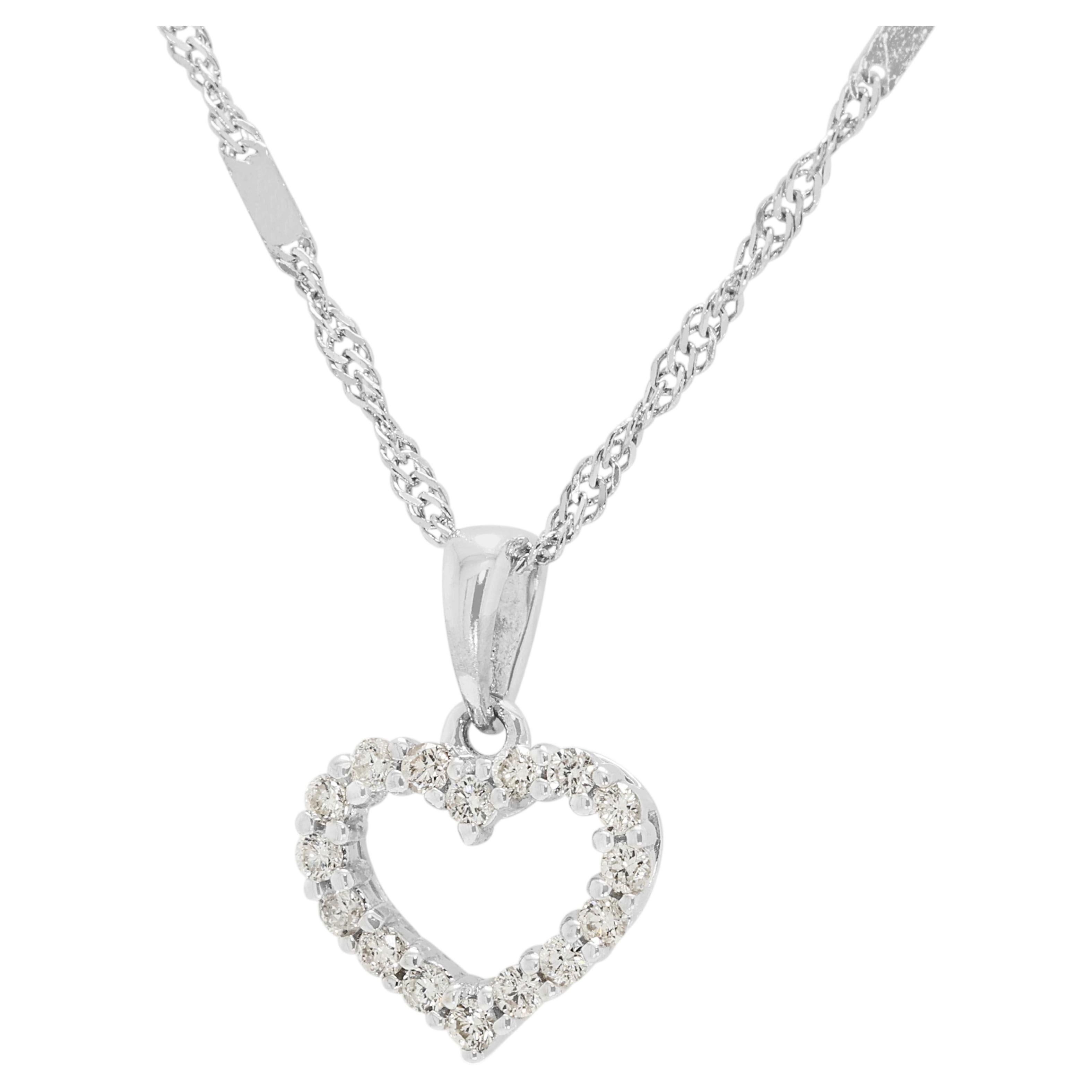 Charming 0.12ct Natural Diamond Open Heart Pendant Necklace in 18K White Gold