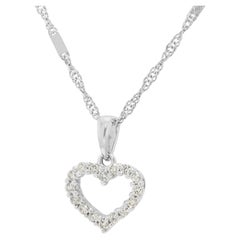 Charming 0.12ct Natural Diamond Open Heart Pendant Necklace in 18K White Gold