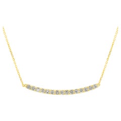 Elegant 0.40ct Natural Diamond Curved Bar Pendant Necklace in 9K Yellow Gold
