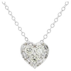 Exquisite 0.54ct Natural Diamond Heart Pendant Necklace in 18K White Gold