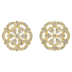 Ornate 0.50ct Natural Diamond Filigree Rosette Stud Earrings in 18K Yellow Gold