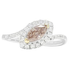 Spectacular 0.83ct Natural Diamond Bypass Halo Ring in 18K Two-Tone Gold