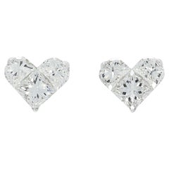 Charming 0.22ct Natural Diamond Illusion Heart Stud Earrings in 18K White Gold