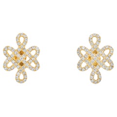 Ornate 1.12ct Natural Diamond Endless Knot Stud Earrings in 18K Yellow Gold