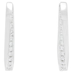 Impeccable 0.67ct Natural Diamond Oval Twist Hoop Earrings in 18K White Gold