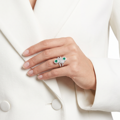Magnificent 0.60ct Emerald and 1.21ct Diamond Bypass Halo Cocktail Ring