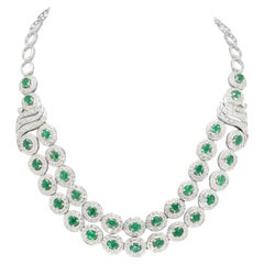 Resplendent 9.40ct Emerald and 6.07ct Diamond Double Row Halo Collar Necklace