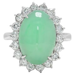 Exquisiter Halo-Ring aus natürlicher Fei-Cui-Jadeit-Jade und einem natürlichen Diamanten von 0,36 Karat