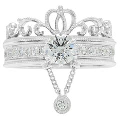 Strahlendes Tiara-Set mit abnehmbarem Ring aus 18-karätigem Weißgold, besetzt mit einem natürlichen Diamanten von 1,04 Karat
