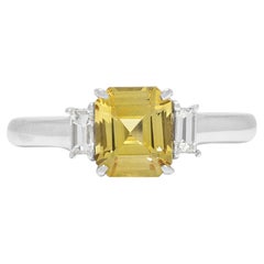 Elegant 1.7ct Yellow Sapphire w/ 0.20ct Diamond 3-Stone Ring in 14K White Gold