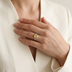 Elegant 1.7ct Yellow Sapphire w/ 0.20ct Diamond 3-Stone Ring in 14K White Gold