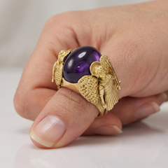 Sovereign 45.00ct Amethyst Cabochon Archangel Secret Compartment Bishop Ring