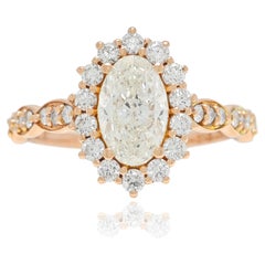 Elegant 1.51ct Diamond Halo Pave Ring in 14K Rose Gold - AIG Certified