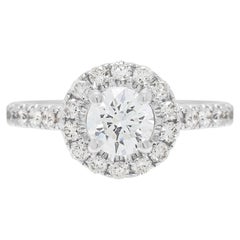Brilliant 0.79ct Natural Diamond Halo Pave Ring in 18K White Gold