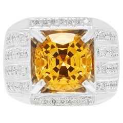 Bague « Statement » en or blanc 8 carats, sertie d'une topaze jaune de 8,6 carats et d'un diamant de 0,69 carat