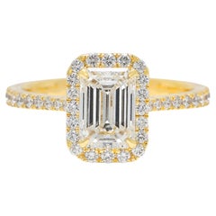 Stunning 1.80ct Diamond Halo Pavé Ring in 18K Yellow Gold - HRD Certified