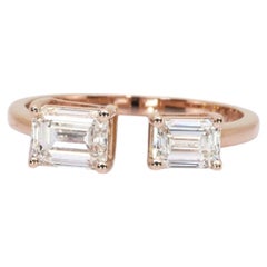 1.42 Carats IGI Certified 18k Rose Gold Diamond Emerald Cut Two-Stone Ring