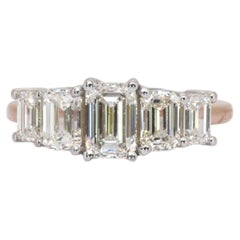 2.56 Carats IGI Certified 18k Rose & White Gold Diamond Five-Stone Ring