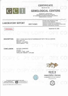 2.03 Carats GCI Certified 18k Rose Gold Natural Diamond Stud Earrings