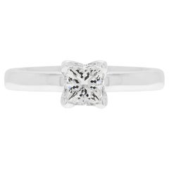 Pristine 0.49ct Natural Diamond Princess Cut Solitaire Ring in 18K White Gold
