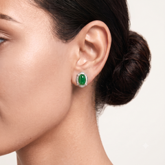 Verdant Natural Type-A Jadeite Jade & 0.44ct Diamond Sunburst Halo Stud Earrings