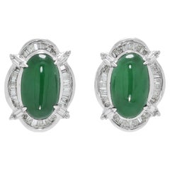 Verdant Natural Type-A Jadeite Jade & 0.44ct Diamond Sunburst Halo Stud Earrings