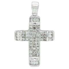 Radiant 1.59ct Natural Diamond Princess and Baguette Cut Cross Pendant