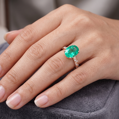 Enchanting 1.65ct Lab-Grown Emerald and 0.10ct Natural Diamond Pave Ring