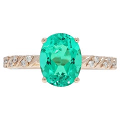Enchanting 1.65ct Lab-Grown Emerald and 0.10ct Natural Diamond Pave Ring