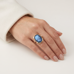 nchanting Carved Blue Agate Cameo and 0.06ct Natural Diamond Ring