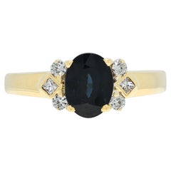 Classic 1.69ct Blue Sapphire and 0.17ct Natural Diamond Ring in 18K Yellow Gold