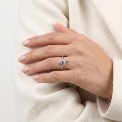 Alluring 0.12ct Natural Diamond Double Butterfly Bypass Ring in 18K White Gold