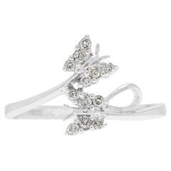 Alluring 0.12ct Natural Diamond Double Butterfly Bypass Ring in 18K White Gold
