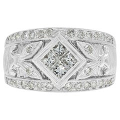 Opulent 0.36ct Natural Diamond Quad-Cluster Filigree Wide Band Ring