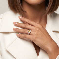 Anillo «Halo» con citrino radiante de 1,10 ct y diamante natural de 0,28 ct, en oro blanco de 9K