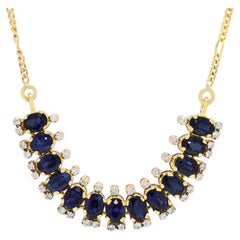Luxurious 2.6ct Blue Sapphire accented by 0.20ct Diamond Graduated Necklace