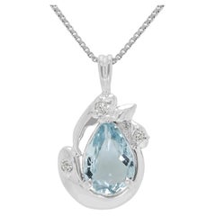 Elegante collar con colgante de aguamarina de 1,04 ct y diamante de 0,03 ct en platino