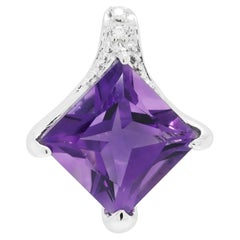 Elegant 2.40ct Amethyst and 0.01ct Natural Diamond Princess Cut Pendant
