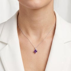 Elegant 2.40ct Amethyst and 0.01ct Natural Diamond Princess Cut Pendant