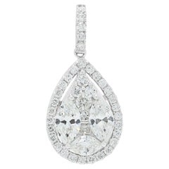 Superbe pendentif « Illusion » avec diamant naturel de 1,41 ct, taille poire, monté en grappe et entouré d'un halo