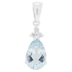 Elegant 1.30ct Aquamarine and 0.03ct Natural Diamond Floral Drop Pendant