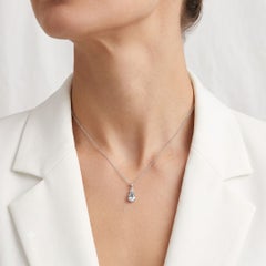 Elegant 1.30ct Aquamarine and 0.03ct Natural Diamond Floral Drop Pendant