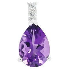 Pendentif raffiné en or blanc 18 carats, serti d'une améthyste de 1,50 ct et d'un diamant naturel de 0,03 ct