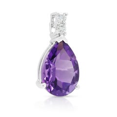 Pendentif raffiné en or blanc 18 carats, serti d'une améthyste de 1,50 ct et d'un diamant naturel de 0,03 ct