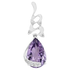 Elegant 2.20ct Amethyst and 0.07ct Natural Diamond Ribbon Scroll Drop Pendant